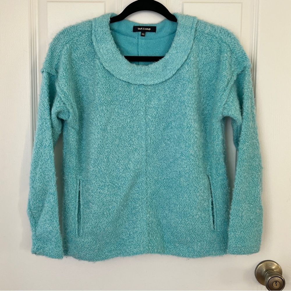 Tout a coup Women’s Scoop-neck Loop Pile Fabric Jumper Sweater Aqua Blue XS